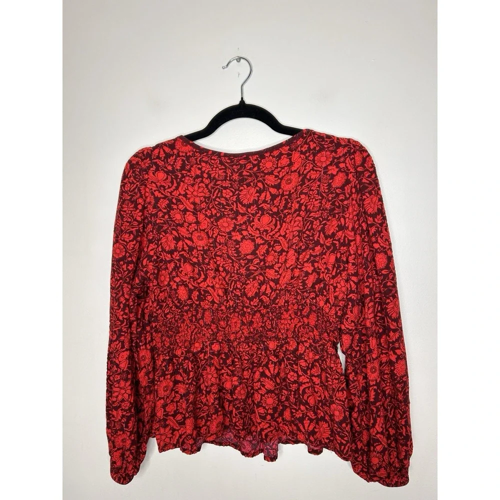 Knox Rose Women's Red Floral Boho Peasant Fairy Long Sleeve Shirt Size Large - Picture 8 of 10